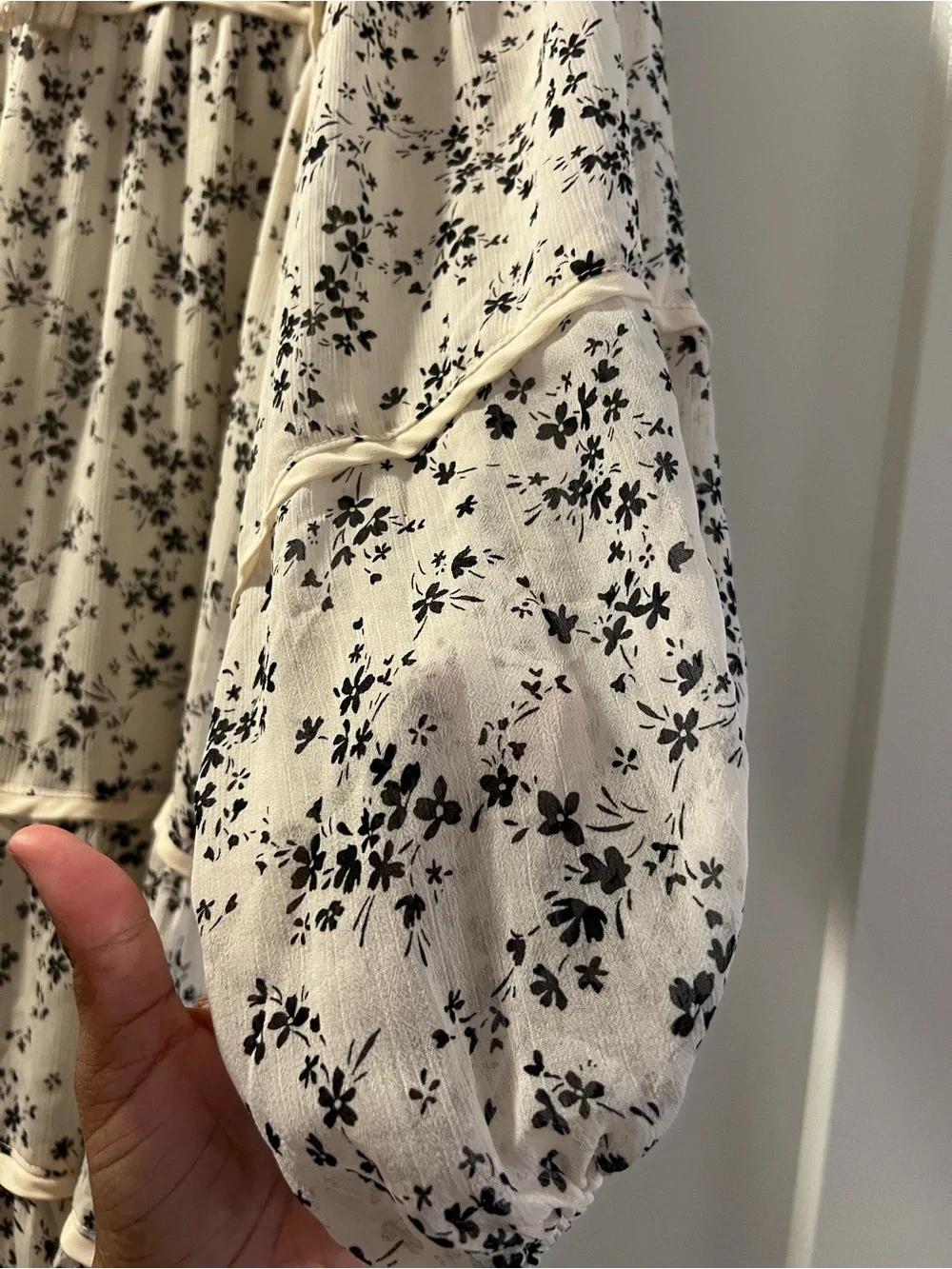 Ivory Floral Dress with Black Print - Picture 3 of 5